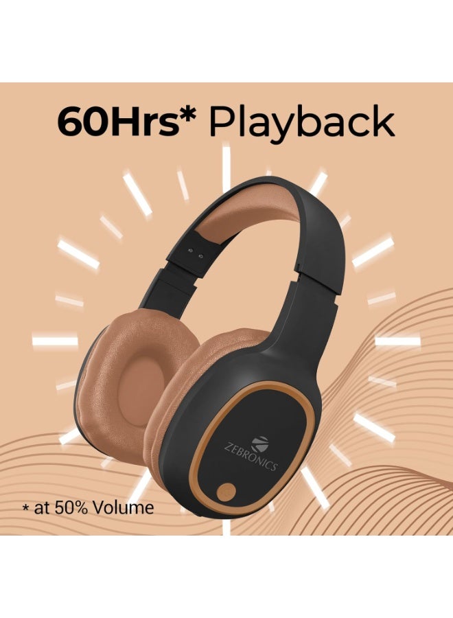 ZEBRONICS Thunder Bluetooth 5.3 Wireless Headphones with 60H Backup, Gaming Mode, Dual Pairing, ENC, AUX, Micro SD, Voice Assistant, Comfortable Earcups, Call Function (Brown) - Image 5